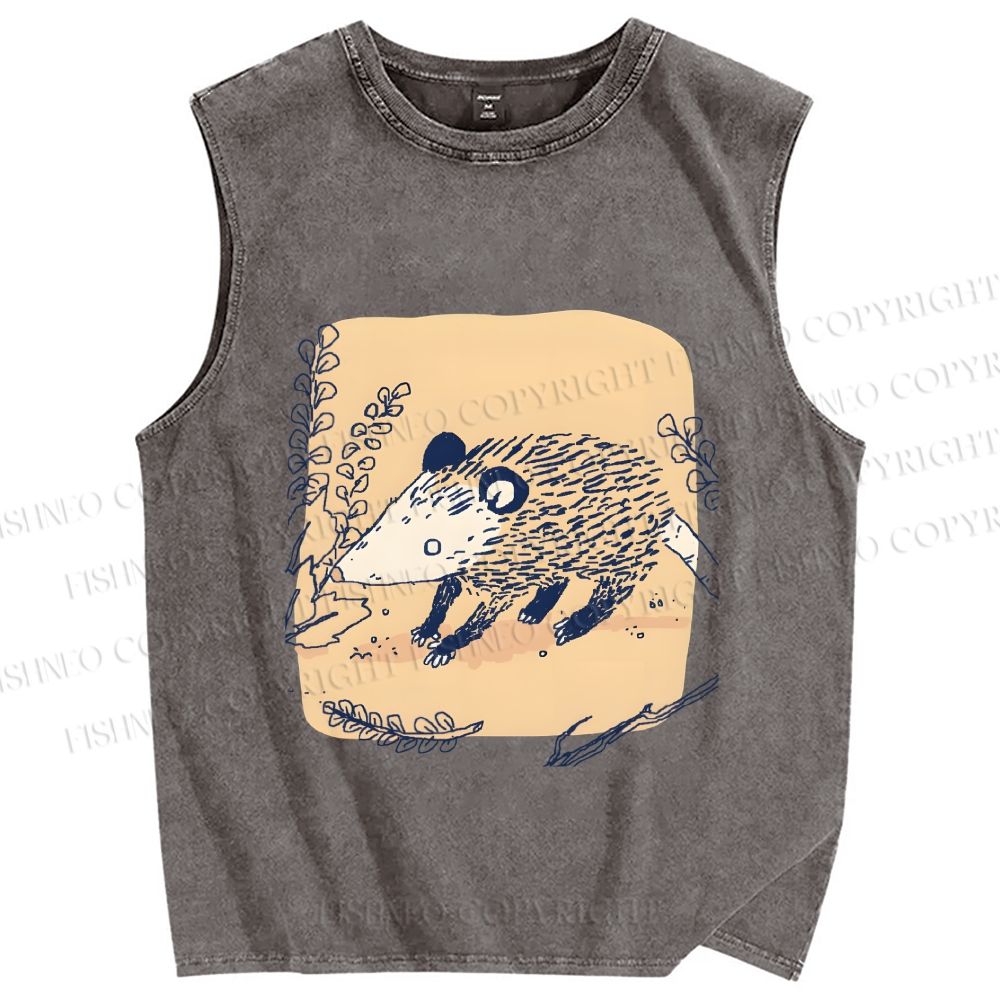 Unisex Opossum Printed Washed Tank Top