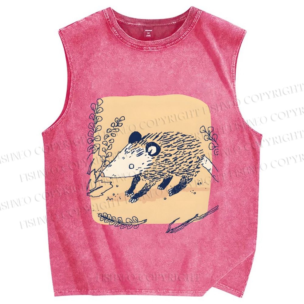 Unisex Opossum Printed Washed Tank Top