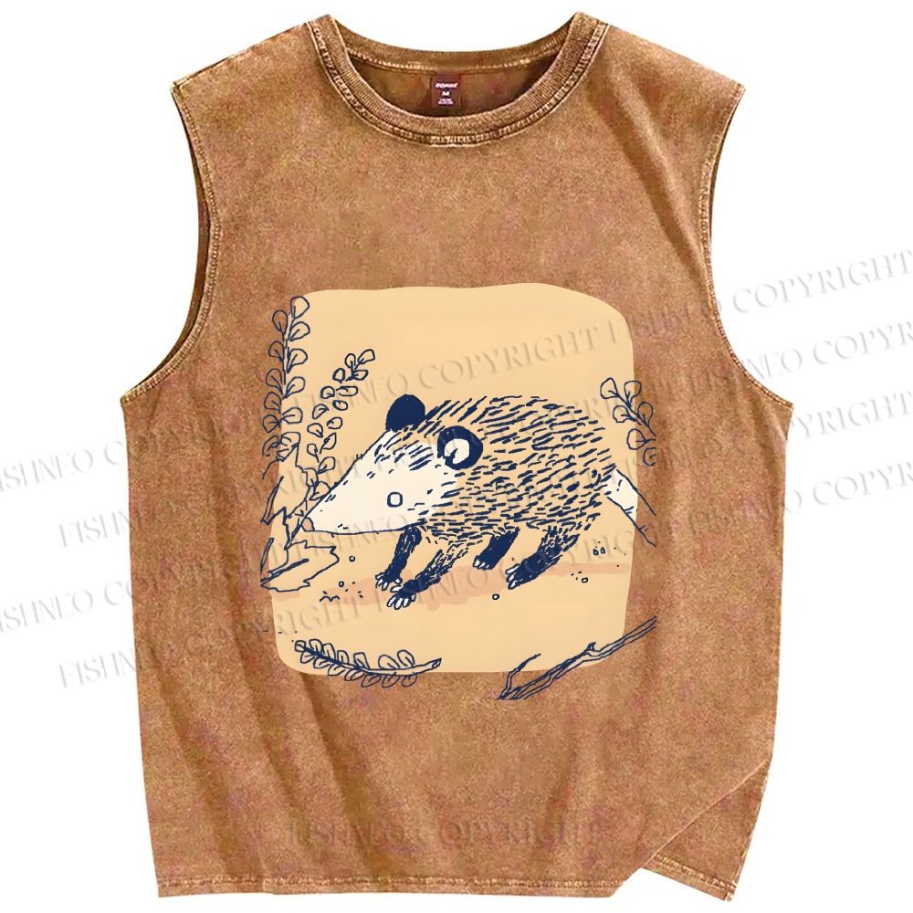 Unisex Opossum Printed Washed Tank Top