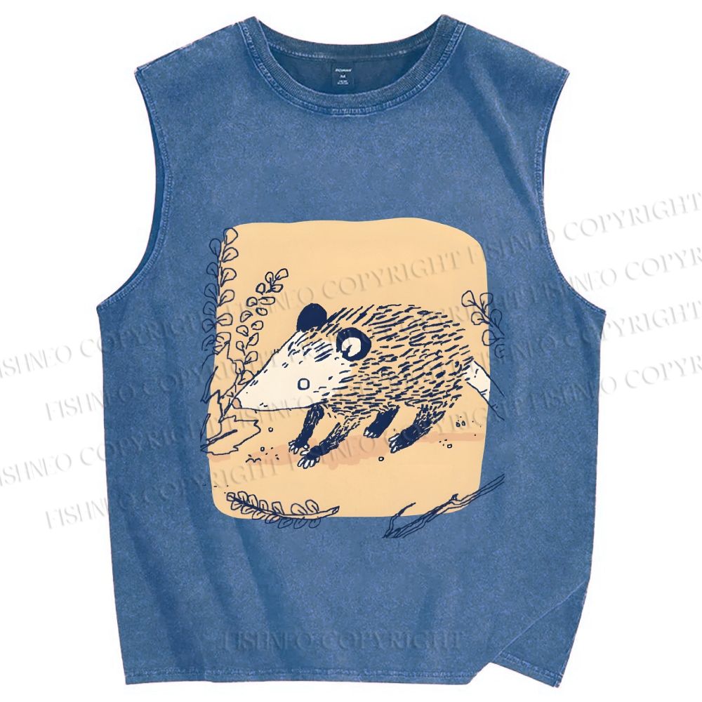 Unisex Opossum Printed Washed Tank Top