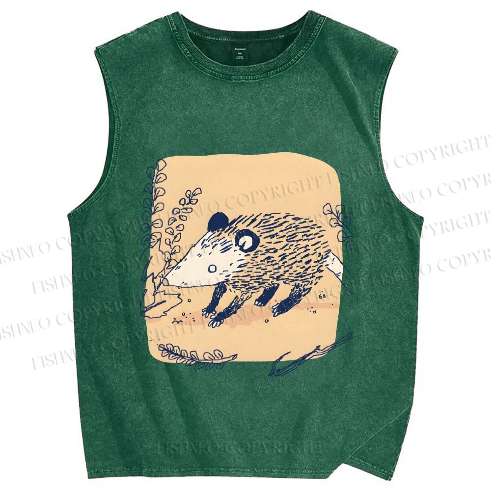 Unisex Opossum Printed Washed Tank Top
