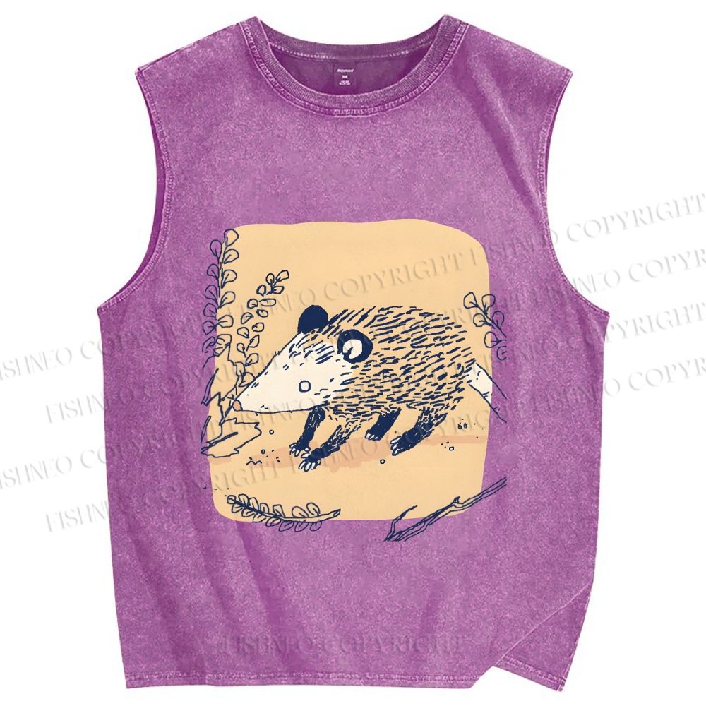 Unisex Opossum Printed Washed Tank Top