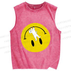 Unisex Cat Hang on a Upside Down Smiling Face Printed Washed Tank Top