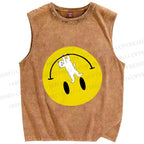 Unisex Cat Hang on a Upside Down Smiling Face Printed Washed Tank Top