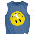 Unisex Cat Hang on a Upside Down Smiling Face Printed Washed Tank Top