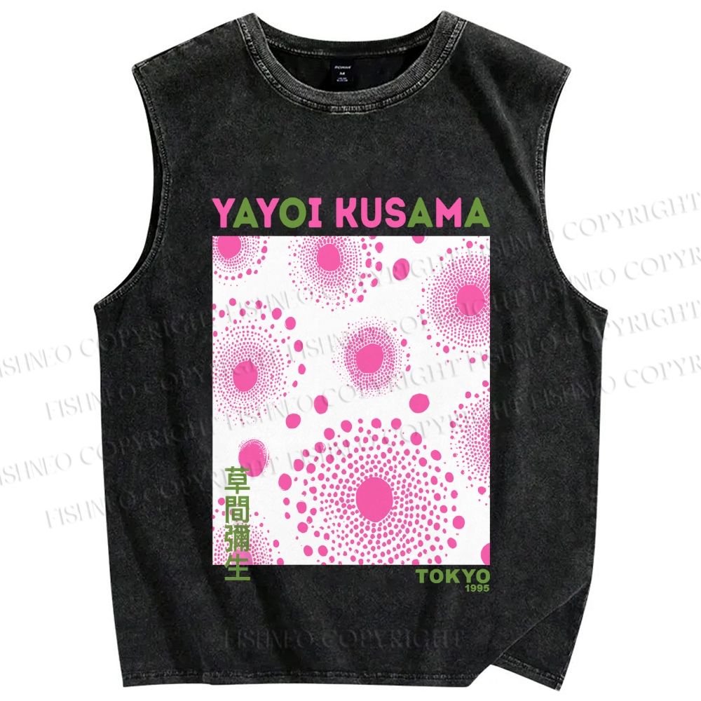 Unisex Yayoi Kusama Pink Dots Printed Washed Tank Top