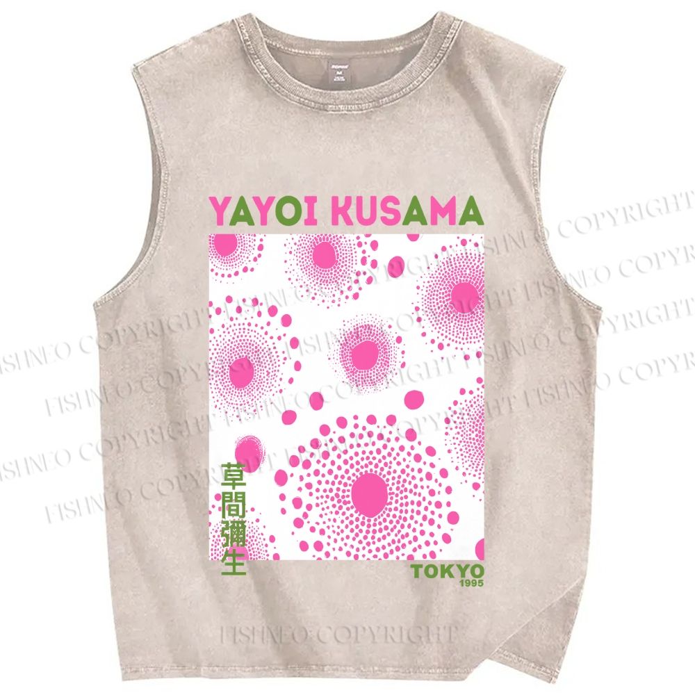 Unisex Yayoi Kusama Pink Dots Printed Washed Tank Top