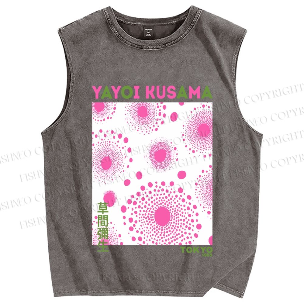 Unisex Yayoi Kusama Pink Dots Printed Washed Tank Top