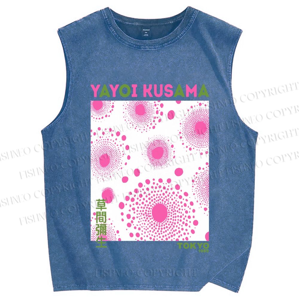 Unisex Yayoi Kusama Pink Dots Printed Washed Tank Top