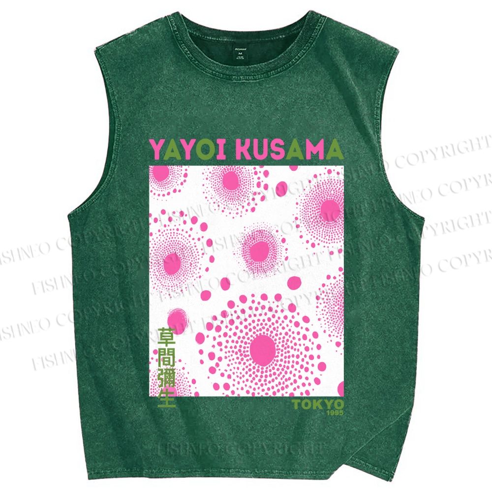 Unisex Yayoi Kusama Pink Dots Printed Washed Tank Top