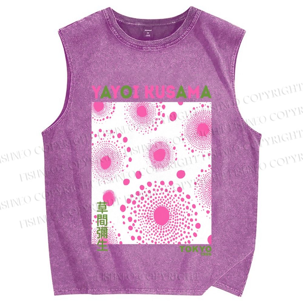 Unisex Yayoi Kusama Pink Dots Printed Washed Tank Top