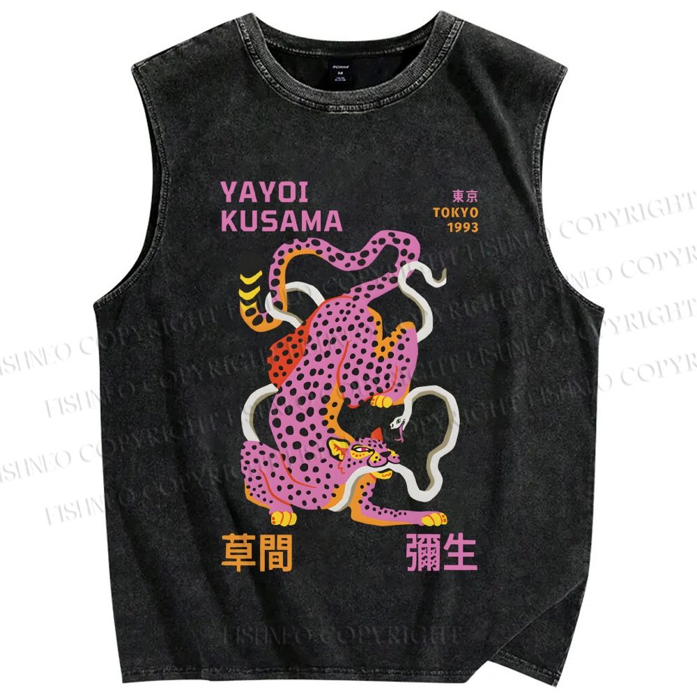 Unisex Yayoi Kusama Pink Panther Printed Washed Tank Top