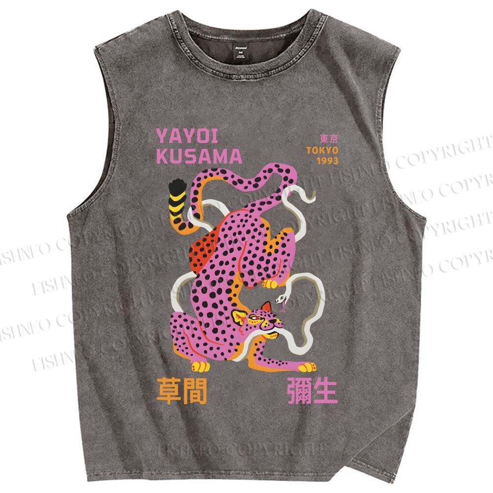 Unisex Yayoi Kusama Pink Panther Printed Washed Tank Top