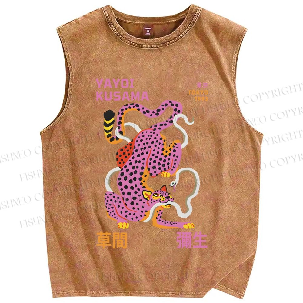 Unisex Yayoi Kusama Pink Panther Printed Washed Tank Top