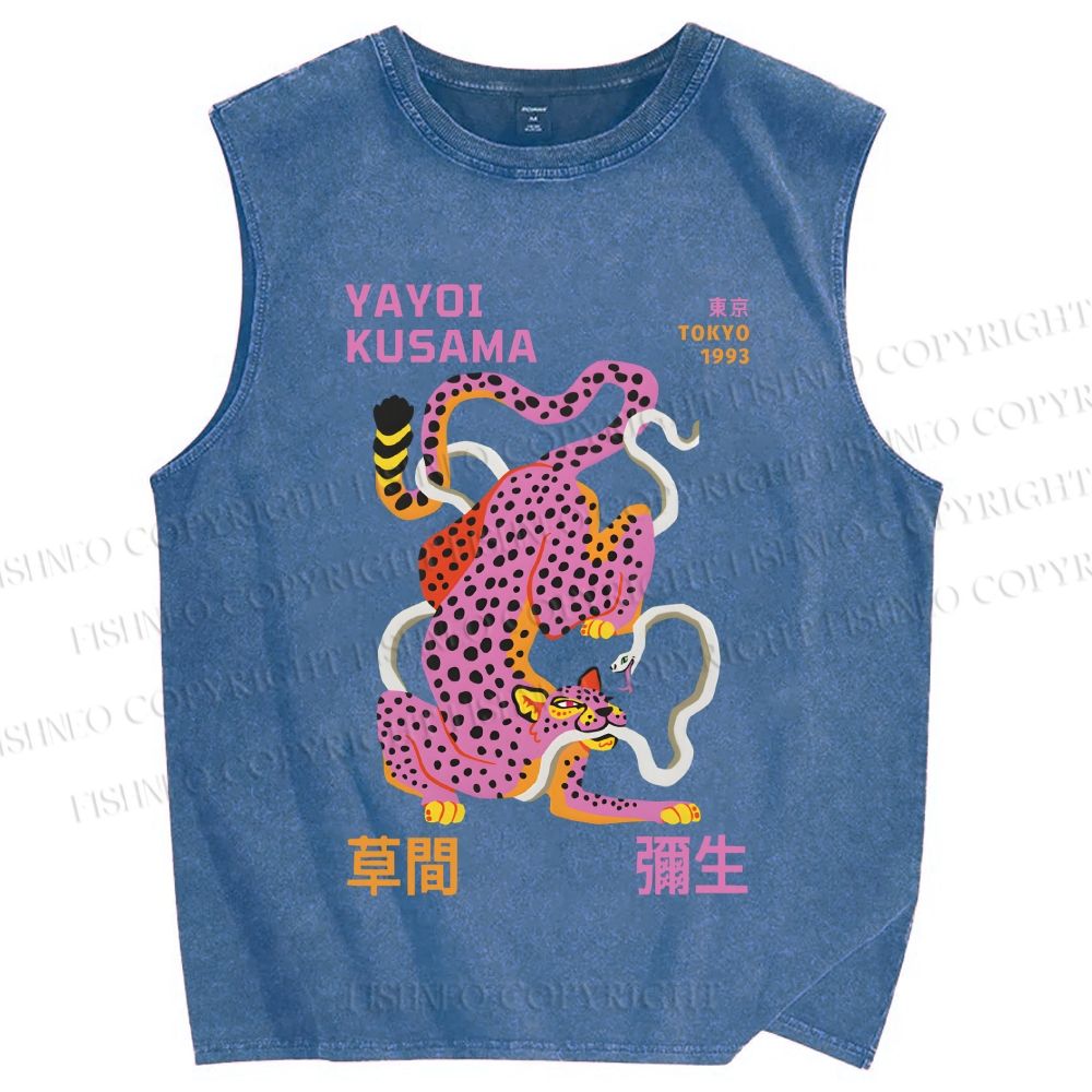 Unisex Yayoi Kusama Pink Panther Printed Washed Tank Top