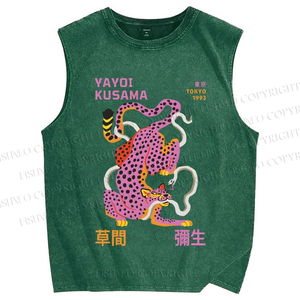 Unisex Yayoi Kusama Pink Panther Printed Washed Tank Top