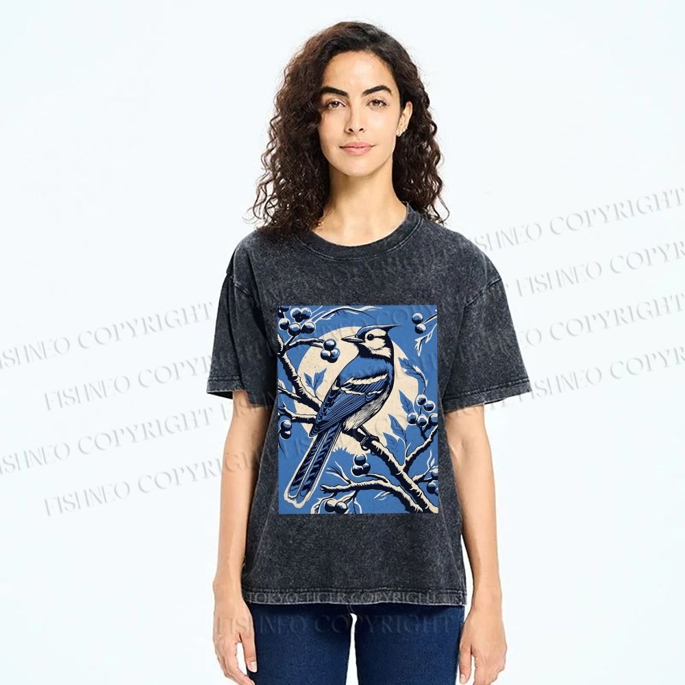 Unisex Blue Bird in Moonlight Printed Washed Tee