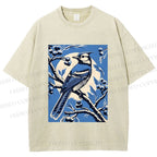 Unisex Blue Bird in Moonlight Printed Washed Tee