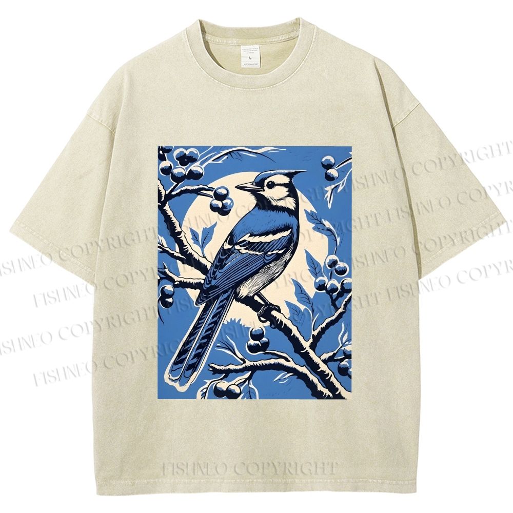 Unisex Blue Bird in Moonlight Printed Washed Tee