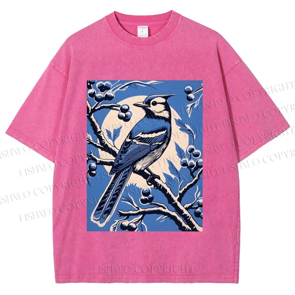 Unisex Blue Bird in Moonlight Printed Washed Tee