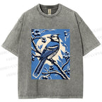 Unisex Blue Bird in Moonlight Printed Washed Tee