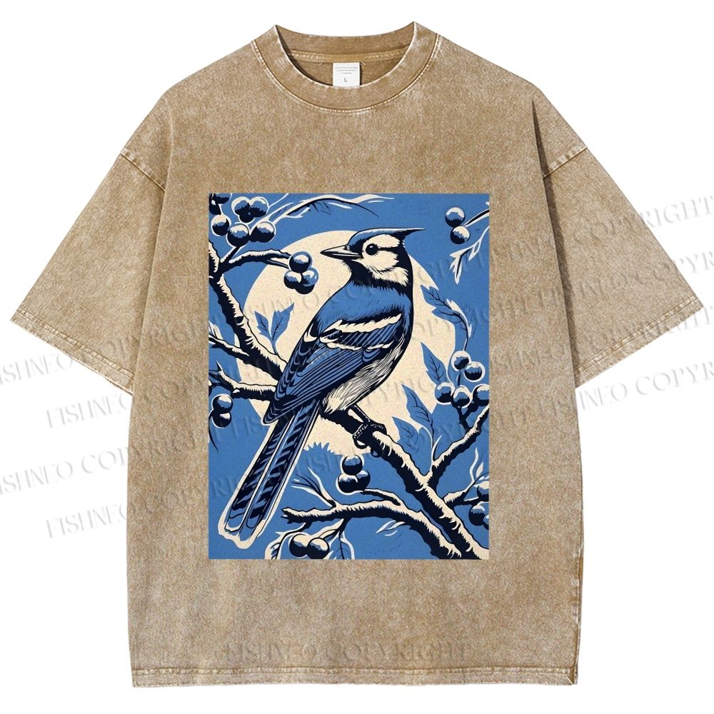 Unisex Blue Bird in Moonlight Printed Washed Tee