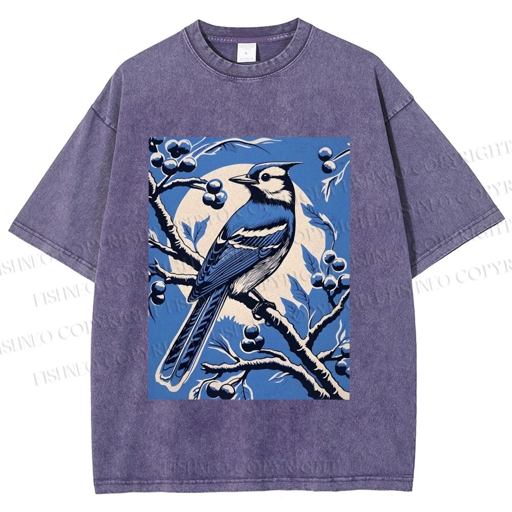 Unisex Blue Bird in Moonlight Printed Washed Tee