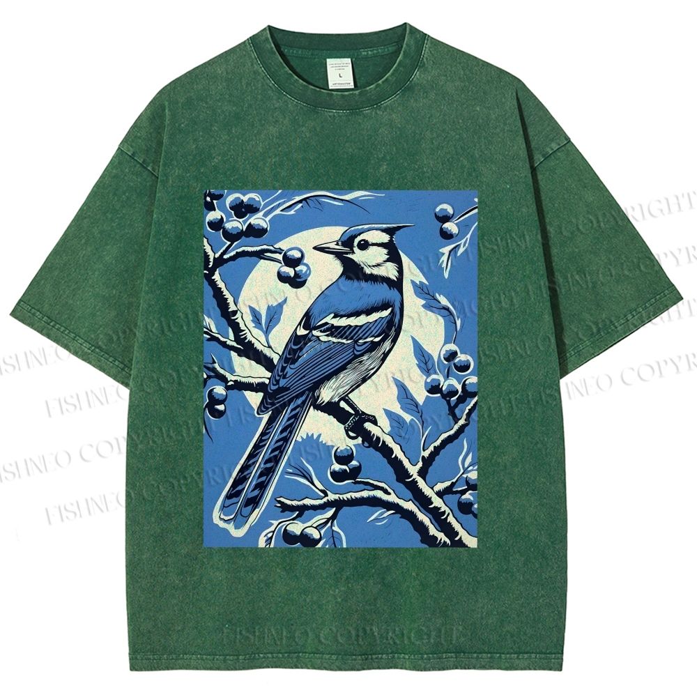 Unisex Blue Bird in Moonlight Printed Washed Tee