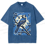 Unisex Blue Bird in Moonlight Printed Washed Tee