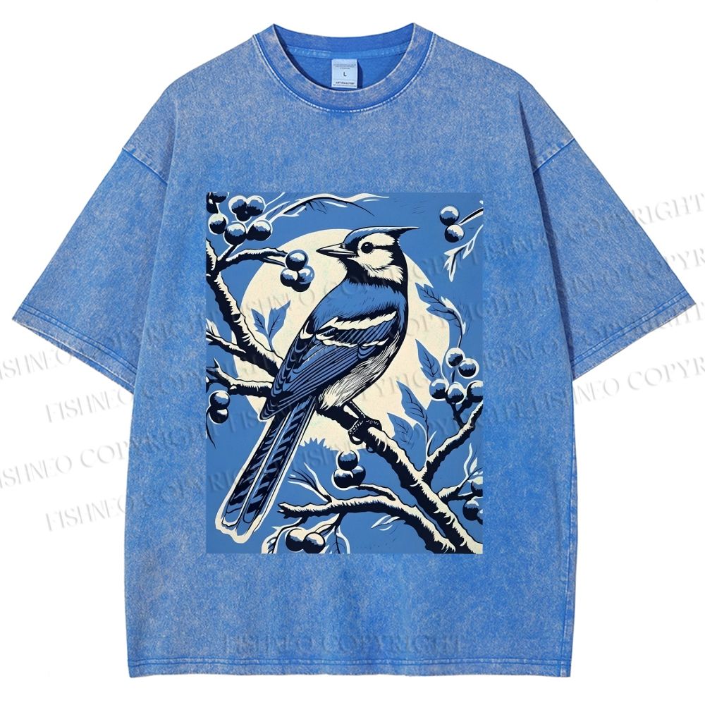 Unisex Blue Bird in Moonlight Printed Washed Tee