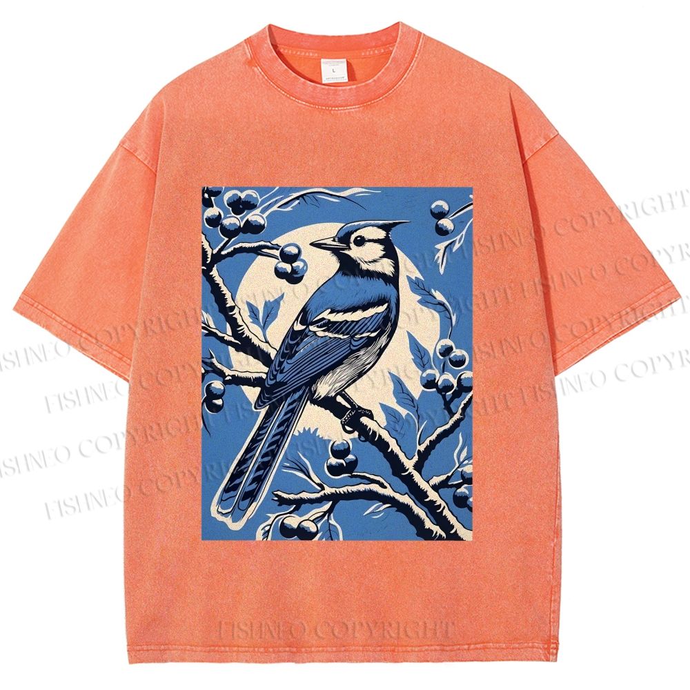 Unisex Blue Bird in Moonlight Printed Washed Tee