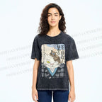 Unisex Japanese Vintage Cat Printed Washed Tee