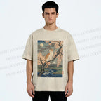 Unisex Cat on Sakura Tree Japanese Printed Washed Tee