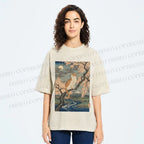 Unisex Cat on Sakura Tree Japanese Printed Washed Tee