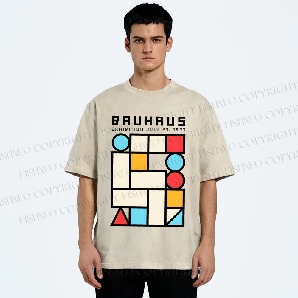 Unisex Bauhaus Geometry Square Printed Washed Tee