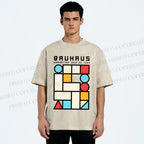 Unisex Bauhaus Geometry Square Printed Washed Tee