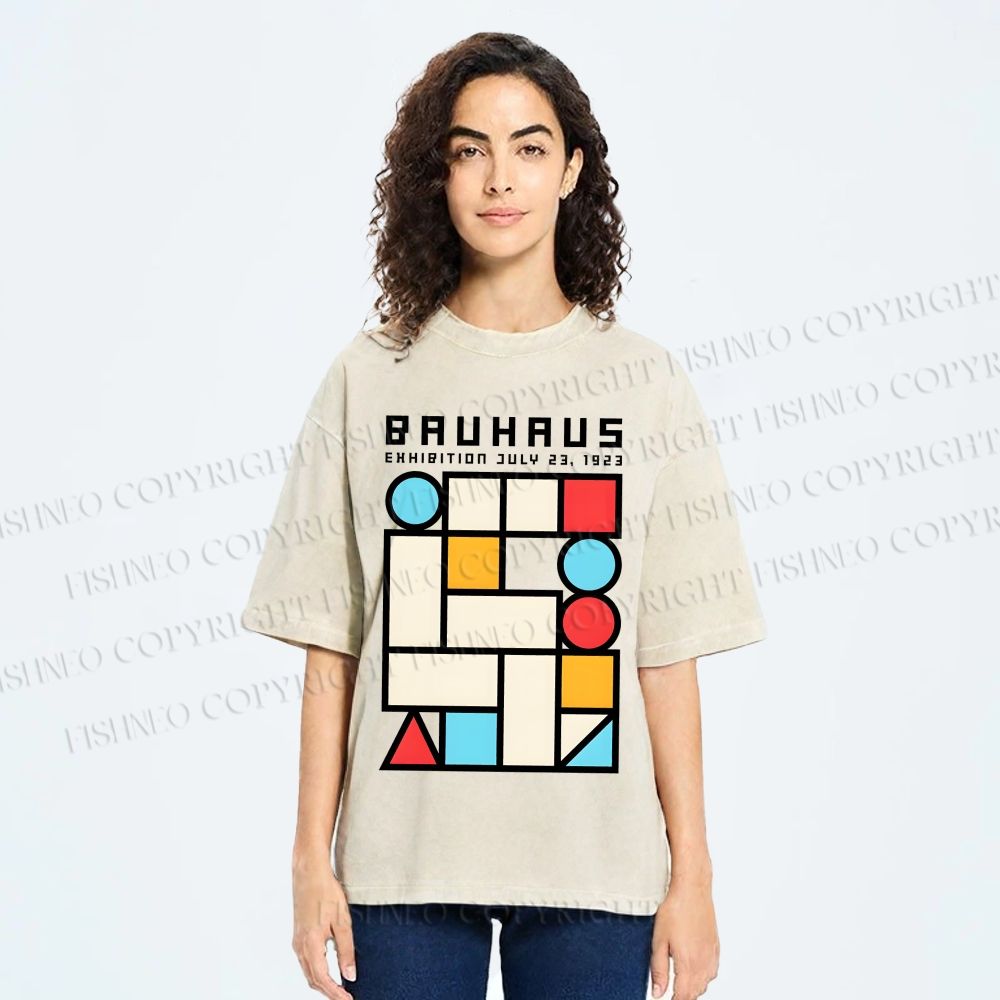 Unisex Bauhaus Geometry Square Printed Washed Tee