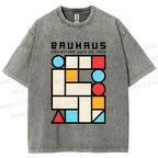 Unisex Bauhaus Geometry Square Printed Washed Tee