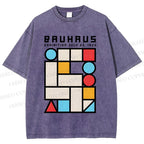 Unisex Bauhaus Geometry Square Printed Washed Tee
