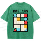 Unisex Bauhaus Geometry Square Printed Washed Tee