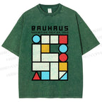 Unisex Bauhaus Geometry Square Printed Washed Tee