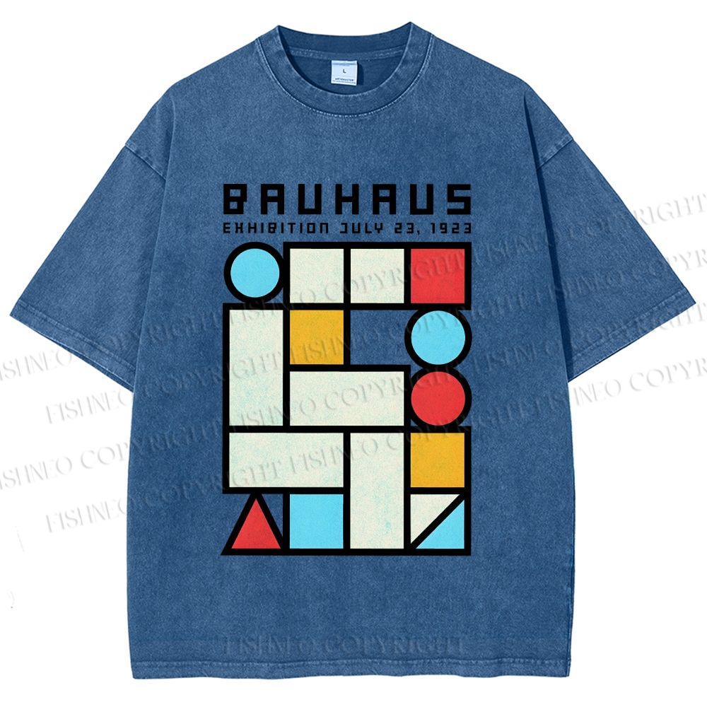 Unisex Bauhaus Geometry Square Printed Washed Tee