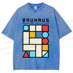 Unisex Bauhaus Geometry Square Printed Washed Tee