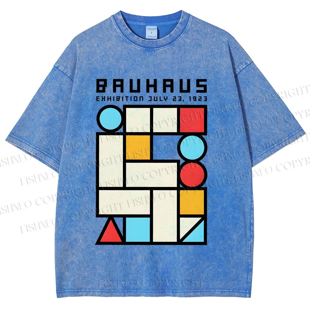 Unisex Bauhaus Geometry Square Printed Washed Tee