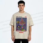 Unisex Yayoi Kusama Abstract Mushroom Printed Washed Tee