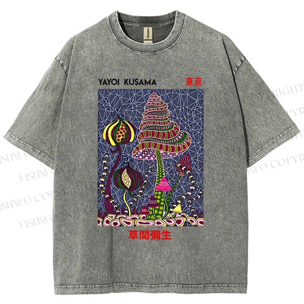 Unisex Yayoi Kusama Abstract Mushroom Printed Washed Tee
