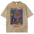 Unisex Yayoi Kusama Abstract Mushroom Printed Washed Tee