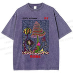 Unisex Yayoi Kusama Abstract Mushroom Printed Washed Tee