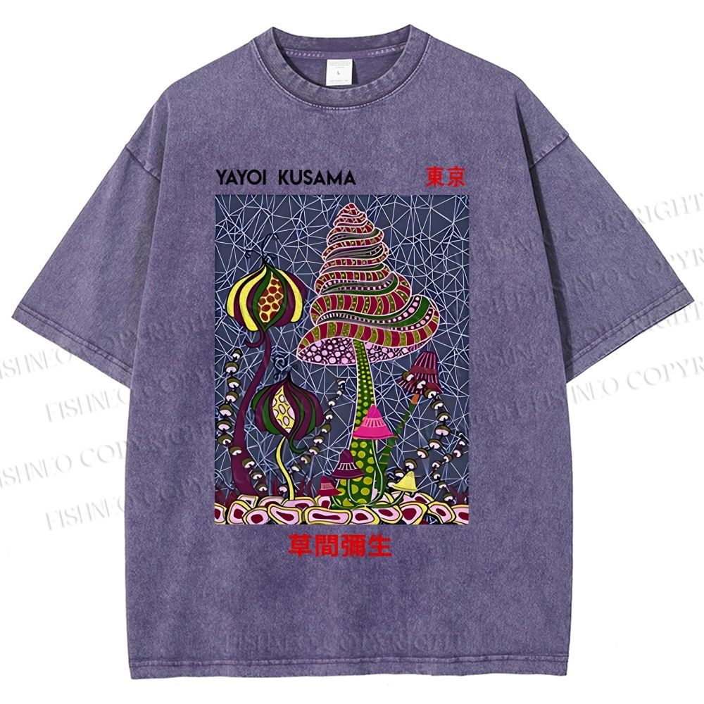 Unisex Yayoi Kusama Abstract Mushroom Printed Washed Tee