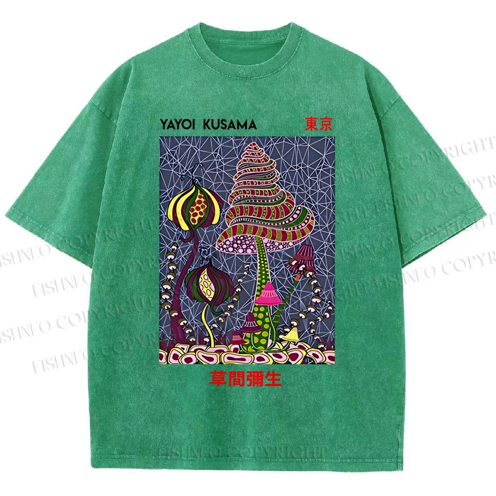 Unisex Yayoi Kusama Abstract Mushroom Printed Washed Tee